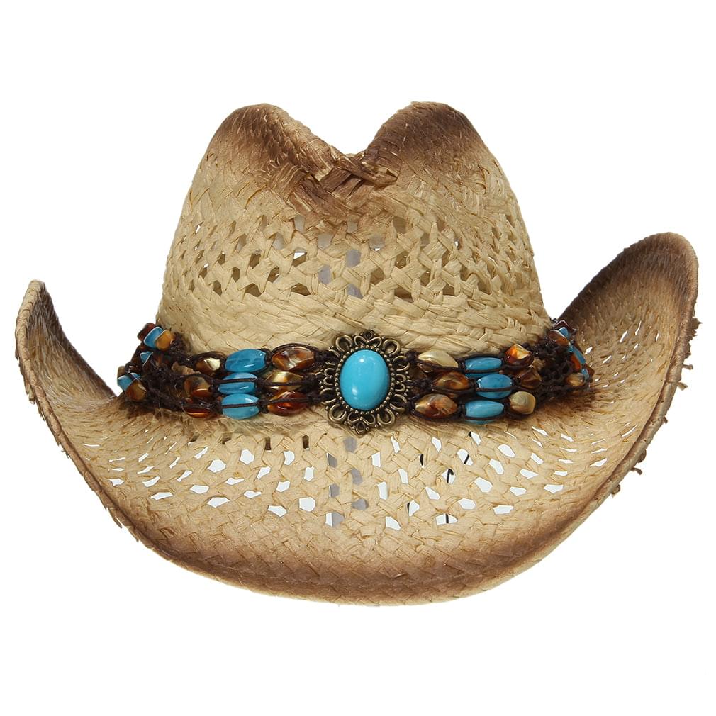 GEMVIE Cowboy Hat Western Style Straw Sun Hat for Men and Women Hollow