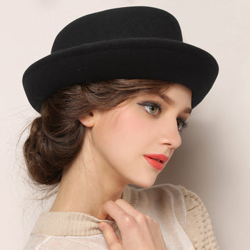 Gemvie Classic Wool Rolled up Brim Pork Pie Hat