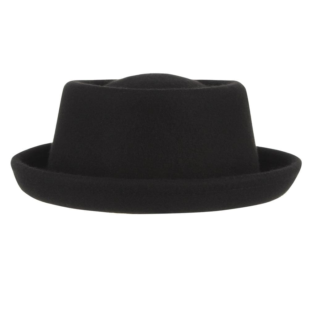 Vintage Pork Pie Hat Men Black Wool Fedora Hats Felt Round Top