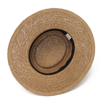 Gemvie Premium Straw Fedora Hat,Wide Brim Sun Protection Beach Flat Straw Hats