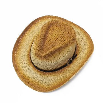 GEMVIE Straw Cowboy Hat for Women Mens Classic Belt Buckle Western Cowboy Sun Hat Roll Up Brim Fedora Straw Cap