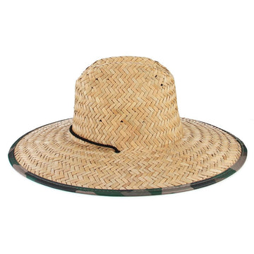GEMVIE Straw Hat for Men and Women Lifeguard Sun Hat Summer Beach Hat Wide Brim Pure Black Patch Print