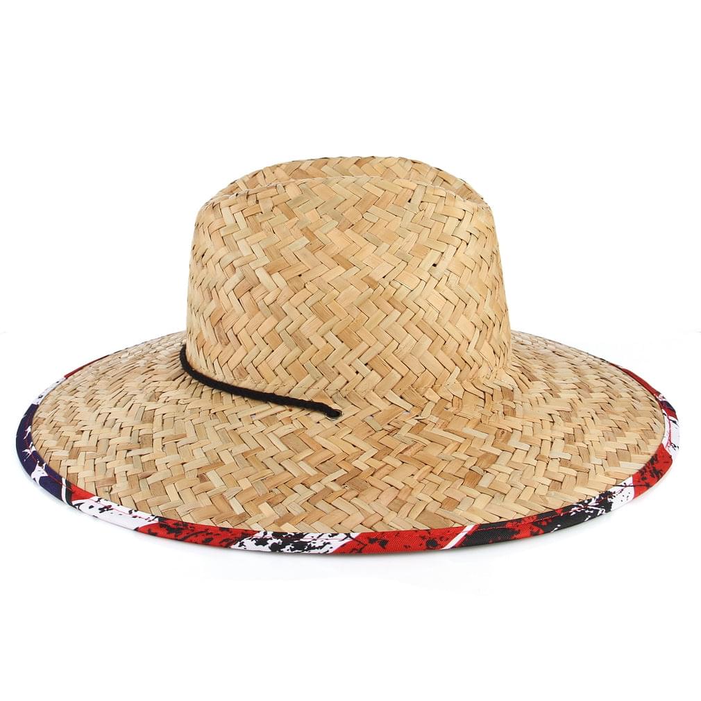 Gemvie Men Straw Lifeguard Fishing Hat Printed Under Brim Sun Protecti
