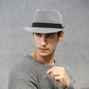 Women Men Classic Pork Pie Felt Fedora Hat with Band Wide Brim Flat Top Jazz Panama Hat Casual Party Church Hat White
