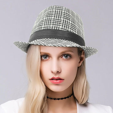 GEMVIE Men's Straw Trilby Hat Short Brim Panama Sun Hat for Women Straw Beach Summer Jazz Cap
