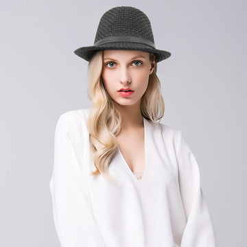 GEMVIE Men Straw Panama Sun Hat Short Brim Trilby Straw Hat for Women Summer Beach Fedora Straw Sun Hat