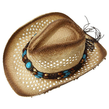 GEMVIE Cowboy Hat Western Style Straw Sun Hat for Men and Women Hollow Breathable Summer Beach Hat