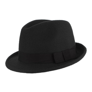 GEMVIE Men's Warm Wool Blend Dent Trilby Panama Fedora Gangster Hat Black