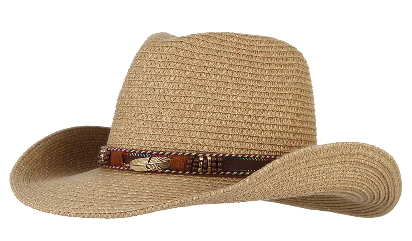 GEMVIE Cowboy Hat Floppy Sun Hat Straw Summer Beach Cap Wide Brim Stra