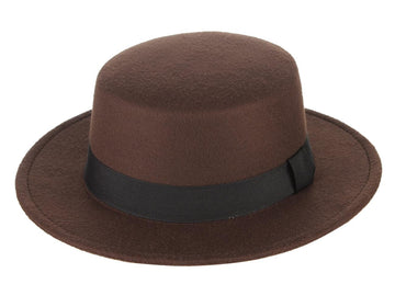 Fedora Hat Wide Brim Flat Top Felt Panama Hat with Band Casual Church Derby Hat