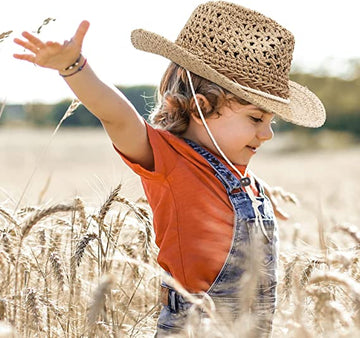 GEMVIE Baby Toddler Kids Sun Straw Western Cowboy Hat Wide Brim with Chin Strap
