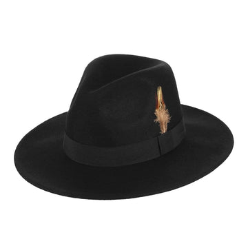 GEMVIE Men Wool Felt Porkpie Hat Classic Fedora Hat with Feather