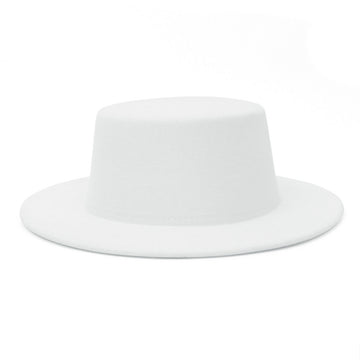 Gemvie Women Men White Fedora Hat Wide Brim Flat Top Panama Hat Wedding Party Church Hat