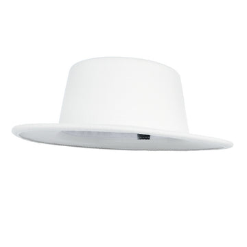 Gemvie Women Men White Fedora Hat Wide Brim Flat Top Panama Hat Wedding Party Church Hat