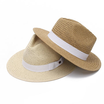 GEMVIE Straw Panama Hat for Women Mens Summer Beach Straw Fedora Cap Wide Brim Straw Sun Hat