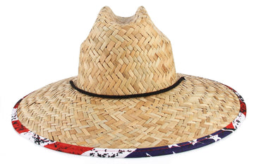 Gemvie Men Straw Lifeguard Fishing Hat Printed Under Brim Sun Protection Wide Brim Beach Surf Cap