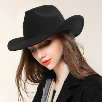 Gemvie Wool Cowboy Cowgirl Hat for Men Women Classic Roll Up Brim Fedora Cowgirl Hat Western Cowboy Hat