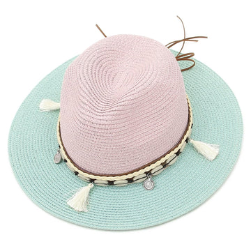 Gemvie Unisex Wide Brim Panama Fedora Straw with Shell Belt Sun Hat Adorable Summer Hats Beach Sun Hat