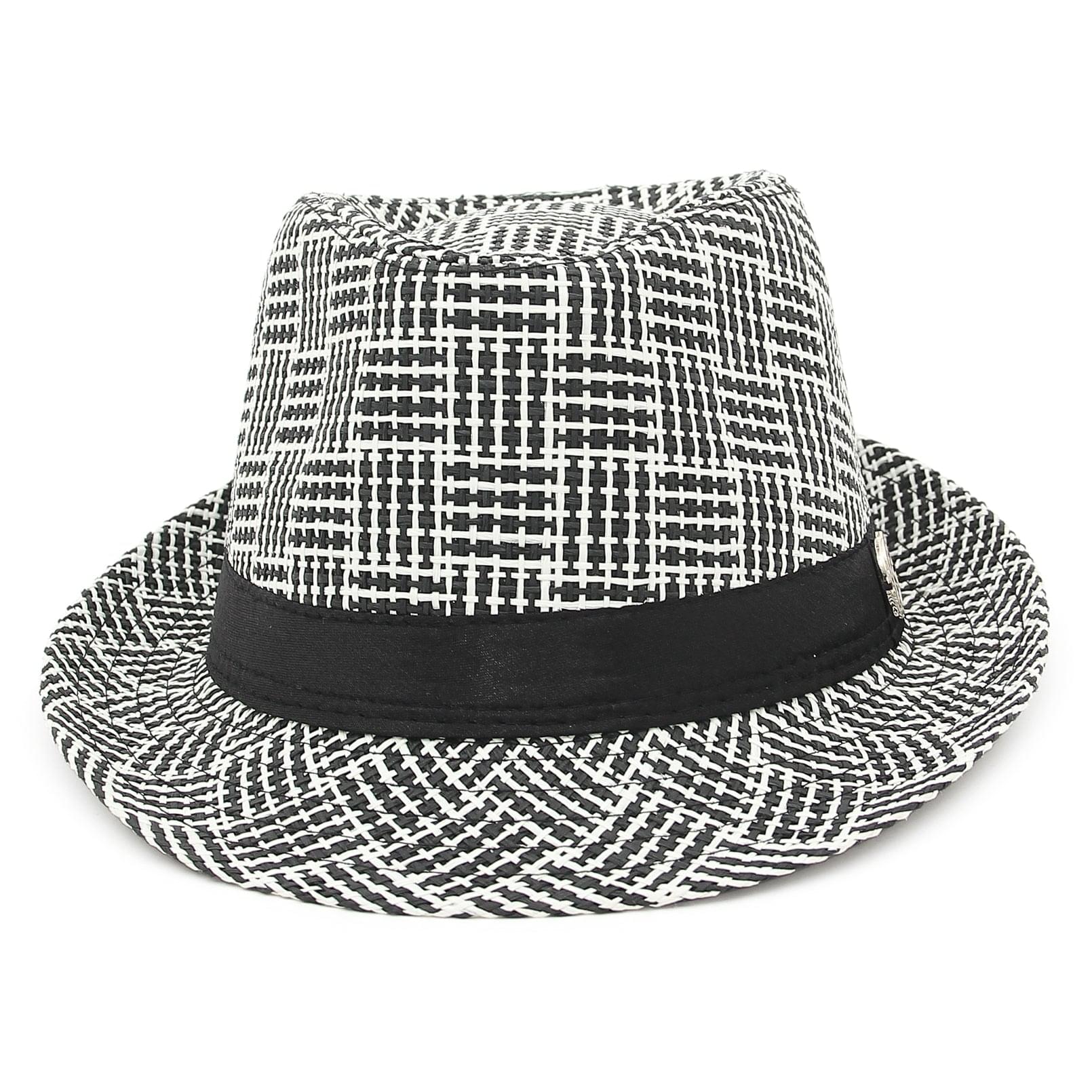 GEMVIE Men's Straw Trilby Hat Short Brim Panama Sun Hat for Women Straw Beach Summer Jazz Cap