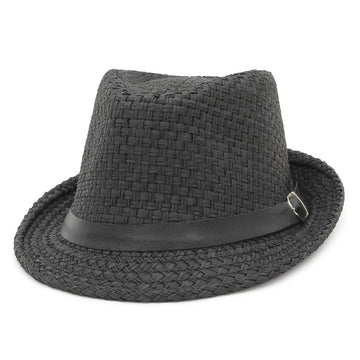GEMVIE Men Straw Panama Sun Hat Short Brim Trilby Straw Hat for Women Summer Beach Fedora Straw Sun Hat