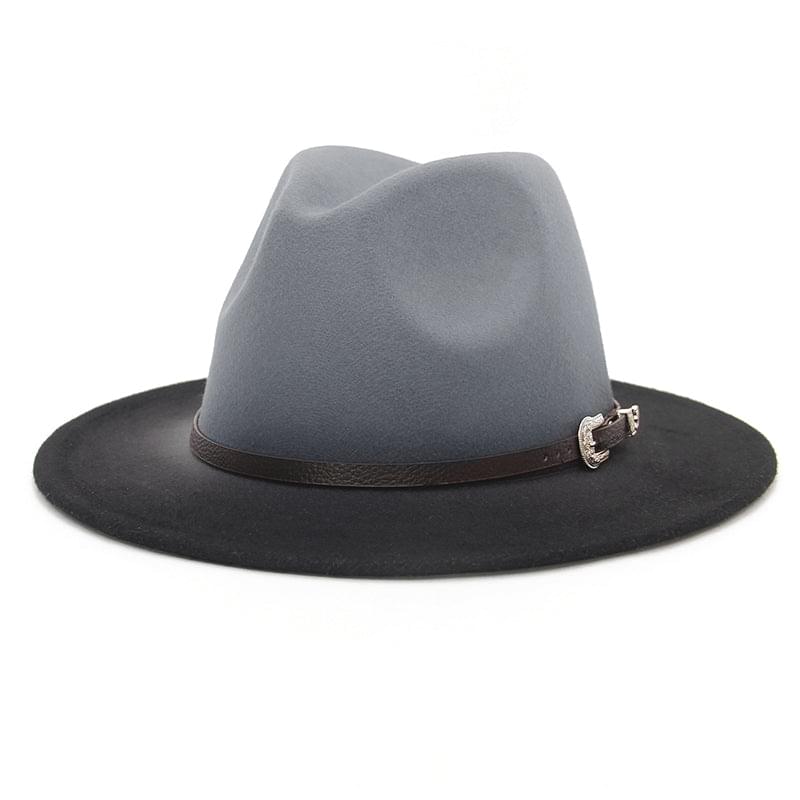 GEMVIE Unisex Wool Felt Fedora Hat Classic Gradient Wide Brim Panama Jazz Hat Buckle Belt Fedora Cap