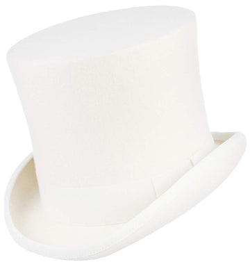 GEMVIE Wool Cylindrical  Magicians Carnival Steampunk White Hat for Men